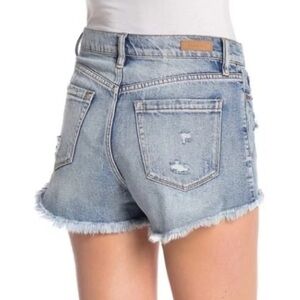Blank NYC Women’s Hollyweird High Rise Light Wash Distressed Denim Shorts